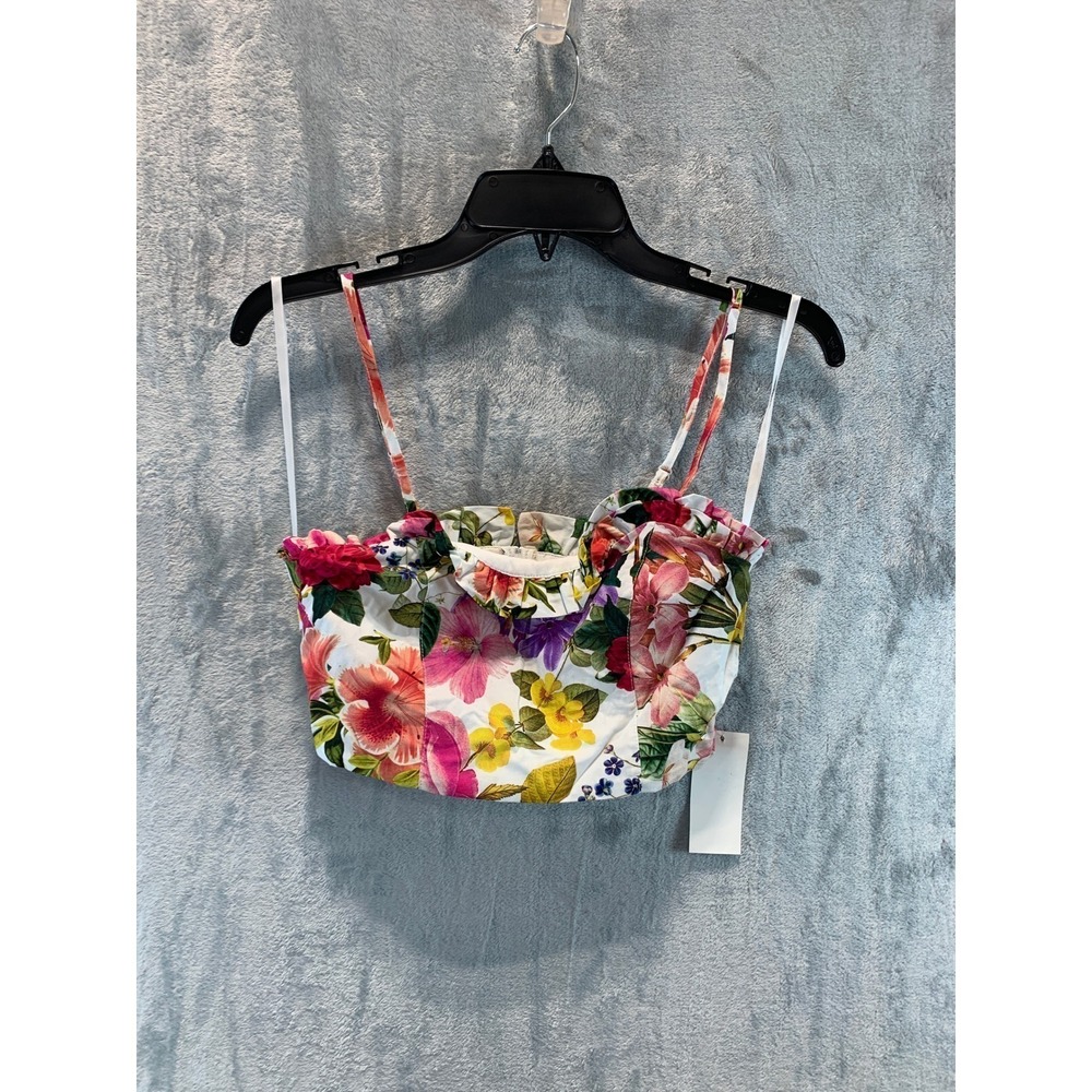 Katia Rae Womens Floral Ruffle Crop Top White Multi 3QXBA57 XS New